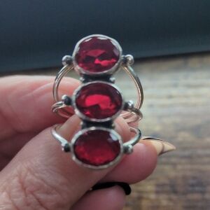 Silver Ring with Red Gemstones